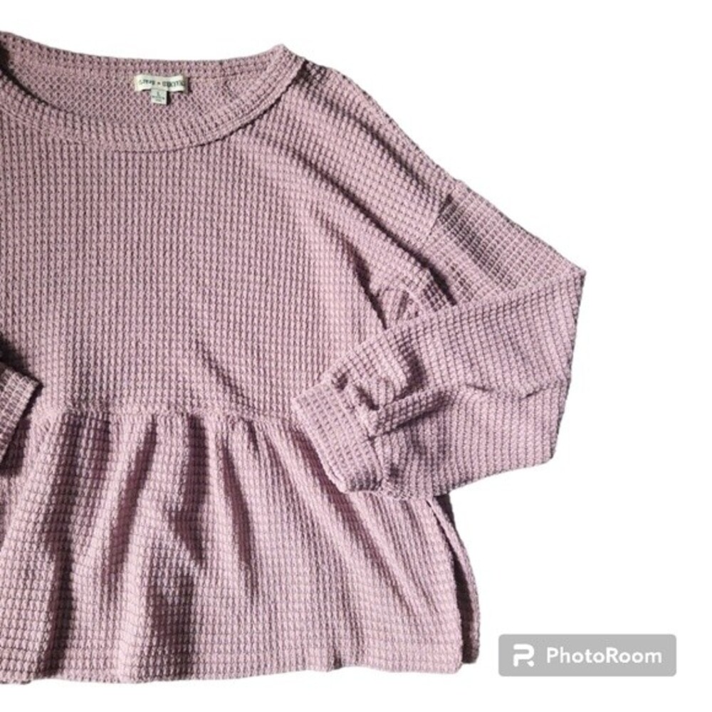 CHARMED HEARTS Pink Peplum WaffleKnit Top - L